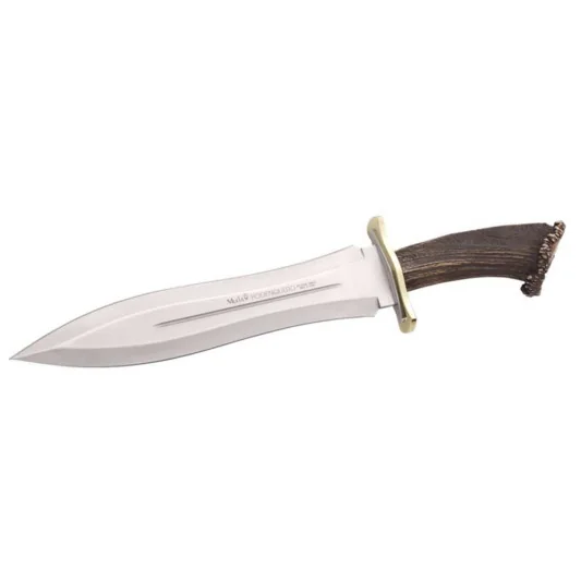 Cuchillo Muela PODENQUERO-S de remate con hoja MOVA y mango de asta de ciervo con funda de piel