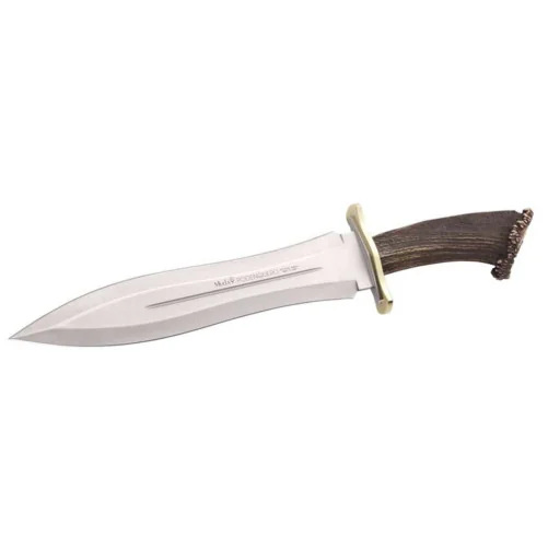 Cuchillo Muela PODENQUERO-S de remate con hoja MOVA y mango de asta de ciervo con funda de piel