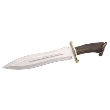 Cuchillo Muela PODENQUERO-S de remate con hoja MOVA y mango de asta de ciervo con funda de piel
