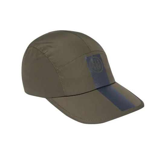 Gorra Beretta Waterproof Green Moss vista frontal con logotipo Beretta y visera protectora en Carril Outdoor