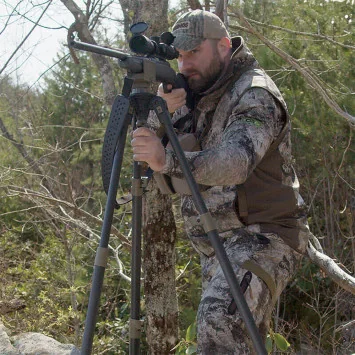 Trípode Primos Apex de fibra de carbono con ajuste por gatillo y sujeción para rifle