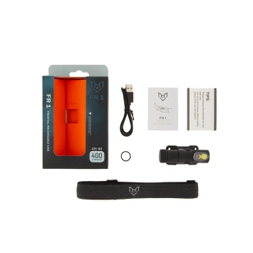 Linterna frontal B-Vision FR1 con accesorios y embalaje en Carril Outdoor