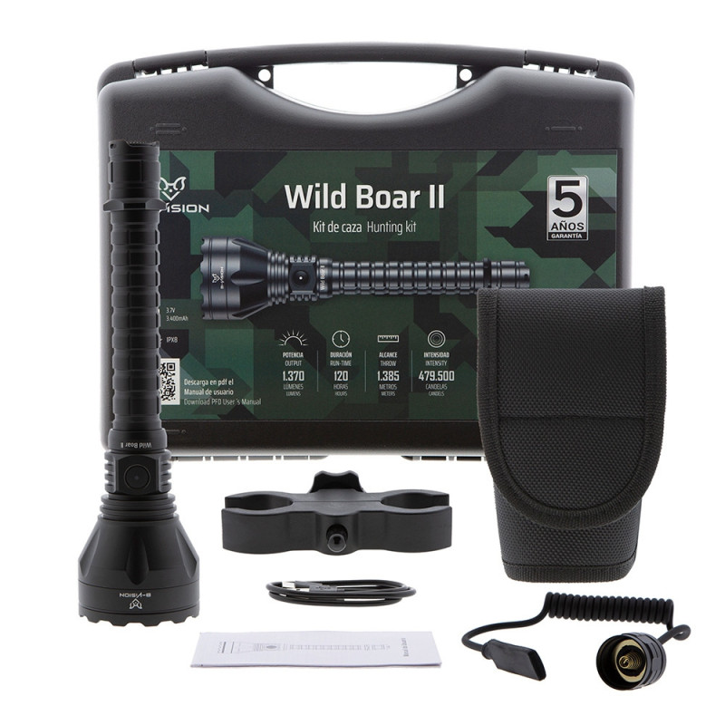 Linterna LED WILD BOAR II 1.350 lum con kit de caza B-Vision