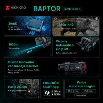 Prismáticos de visión digital nocturna y térmica Raptor R75QG WLVE HIKMICRO