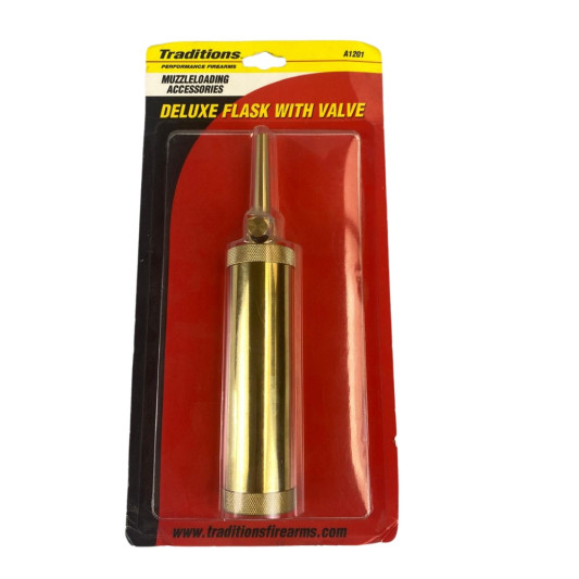 Polvorera Traditions Deluxe de latón con válvula para pólvora negra y Pyrodex