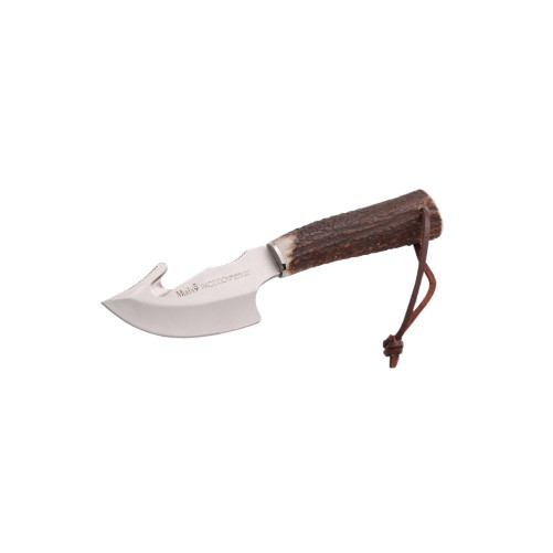 Cuchillo Muela RACCOON-8A desollador con hoja MOVA y mango de asta de ciervo con funda de piel
