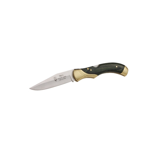 Navaja Muela GL-10G con hoja MOVA Clip Point y mango de madera prensada verde con virola de latón
