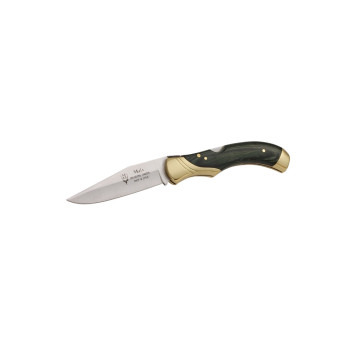 Navaja Muela GL-10G con hoja MOVA Clip Point y mango de madera prensada verde con virola de latón