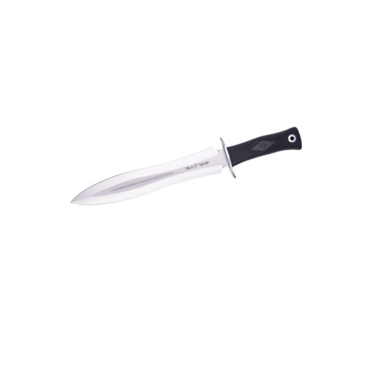 Cuchillo Muela BW‑24G con hoja doble filo, mango de goma y funda de piel