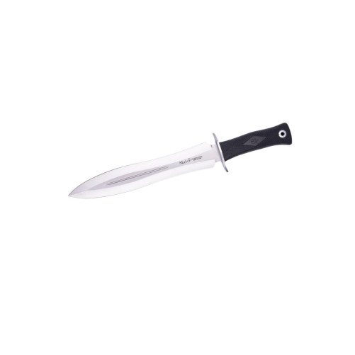 Cuchillo Muela BW‑24G con hoja doble filo, mango de goma y funda de piel