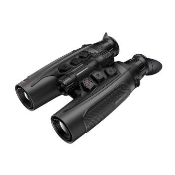 Vista frontal de los binoculares térmicos multiespectro Hikmicro Habrok 4K HE25L 2.0 con controles ergonómicos