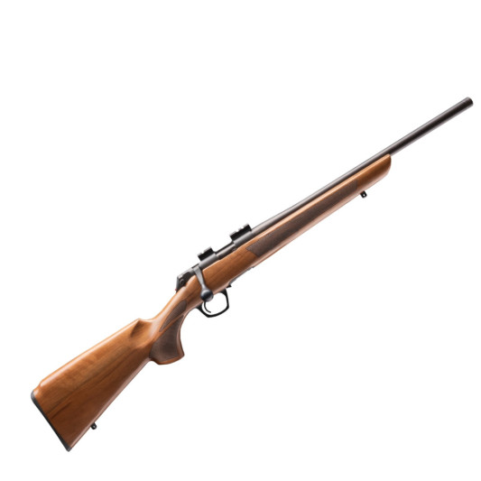 Rifle CVA Rimfire .22LR CLASSIC con culata de madera barnizada y cerrojo, vista lateral - Carril Outdoor