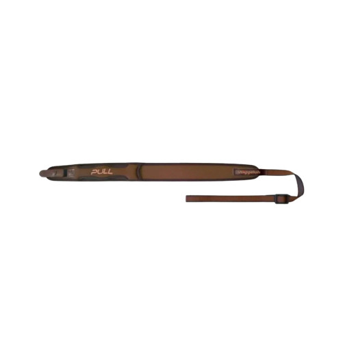 Correa portafusil Niggeloh Pull marrón con asa estabilizadora y apertura rápida, en Carril Outdoor.