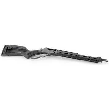 Vista lateral completa del rifle de palanca Marlin 1895 Dark Government con diseño táctico, culata de polímero y cañón roscado.