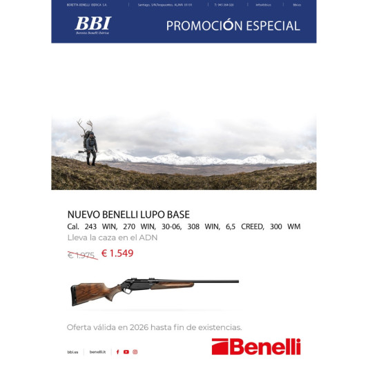 Rifle BENELLI Lupo Base – Precisión y Ergonomía | Carril Outdoor
