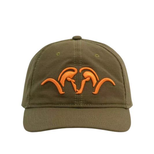 Gorra Blaser Huntec AirFlow vista frontal con logotipo Blaser bordado en naranja, disponible en Carril Outdoor.