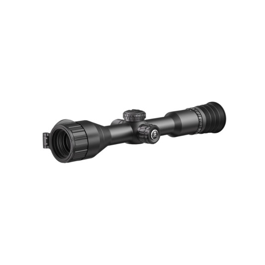Visor térmico HIKMICRO NEOS NE25 en perspectiva con lente frontal visible en Carril Outdoor