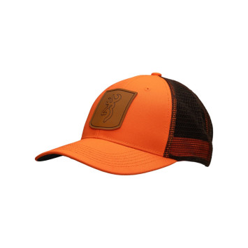 Gorra Browning Silverstone Orange Blaze en perspectiva lateral con rejilla trasera y diseño de caza en Carril Outdoor