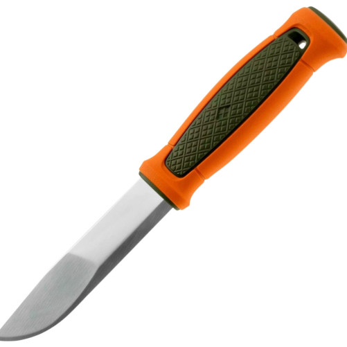 Detalle del mango antideslizante y hoja Scandi del MORAKNIV Kansbol Hunting (S)