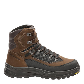 Perfil lateral de la bota Chiruca Atenea 02 Gore-Tex marrón con suela Vibram Iron negra.