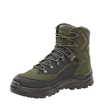 Bota de caza Chiruca Atenea 01 verde vista frontal diagonal, con piel nobuck, membrana Gore-Tex, cordones y suela Vibram Iron.